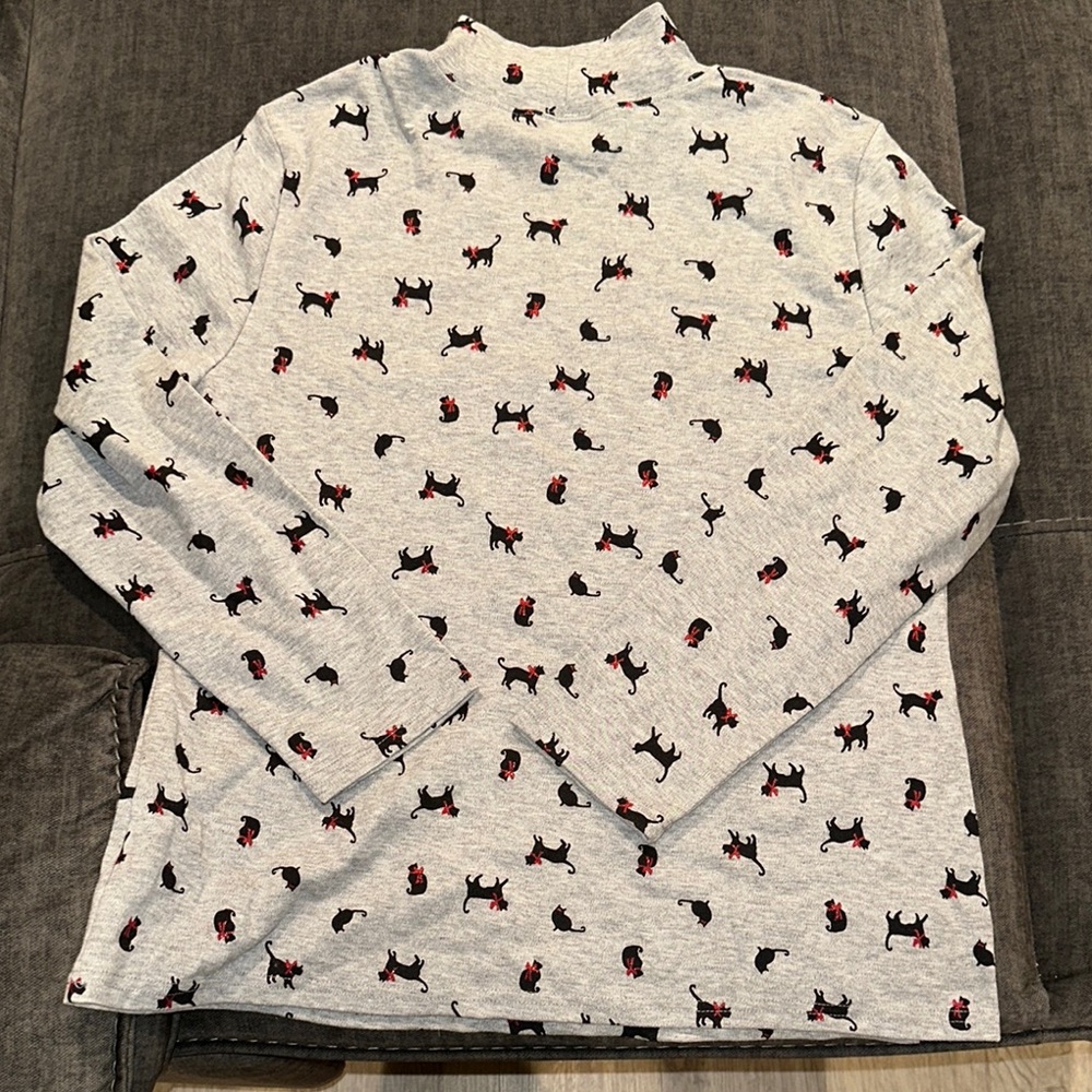 Cat Print Turtleneck Sweater